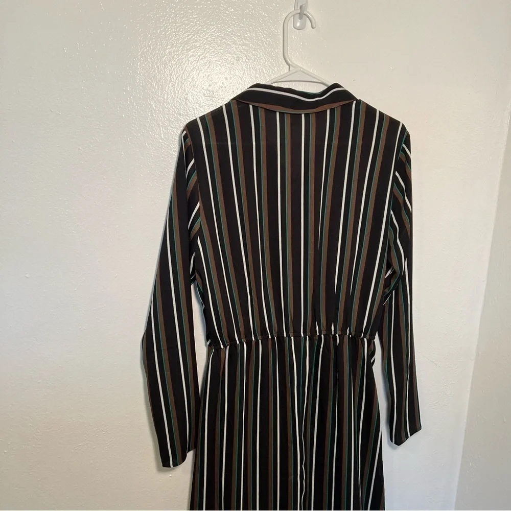 Abound Women's Size Large Button Front Maxi Dress Black Brown Spice Stripes Long